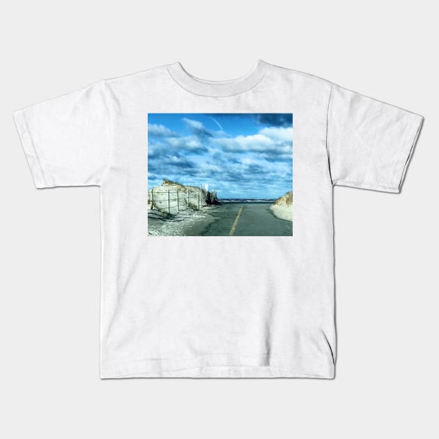 Road to Chapin beach on a cold and cloudy day Kids T-Shirt by Dillyzip1202